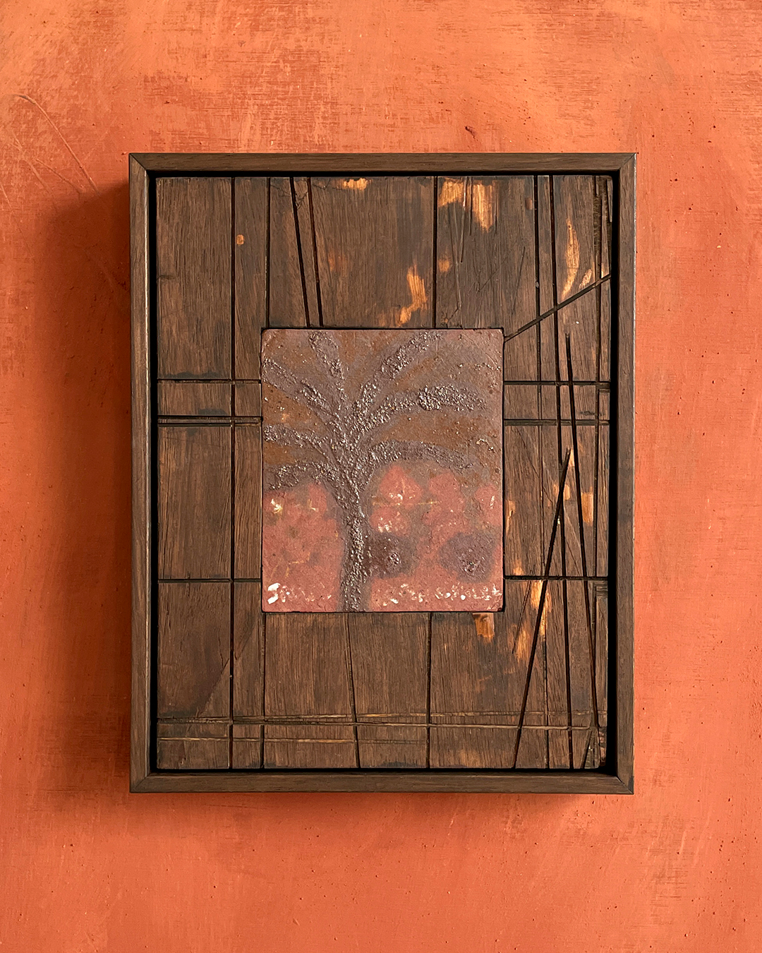 Daniel Dzonu Clarke Burning Shade Glaze on Ceramic tile and wood