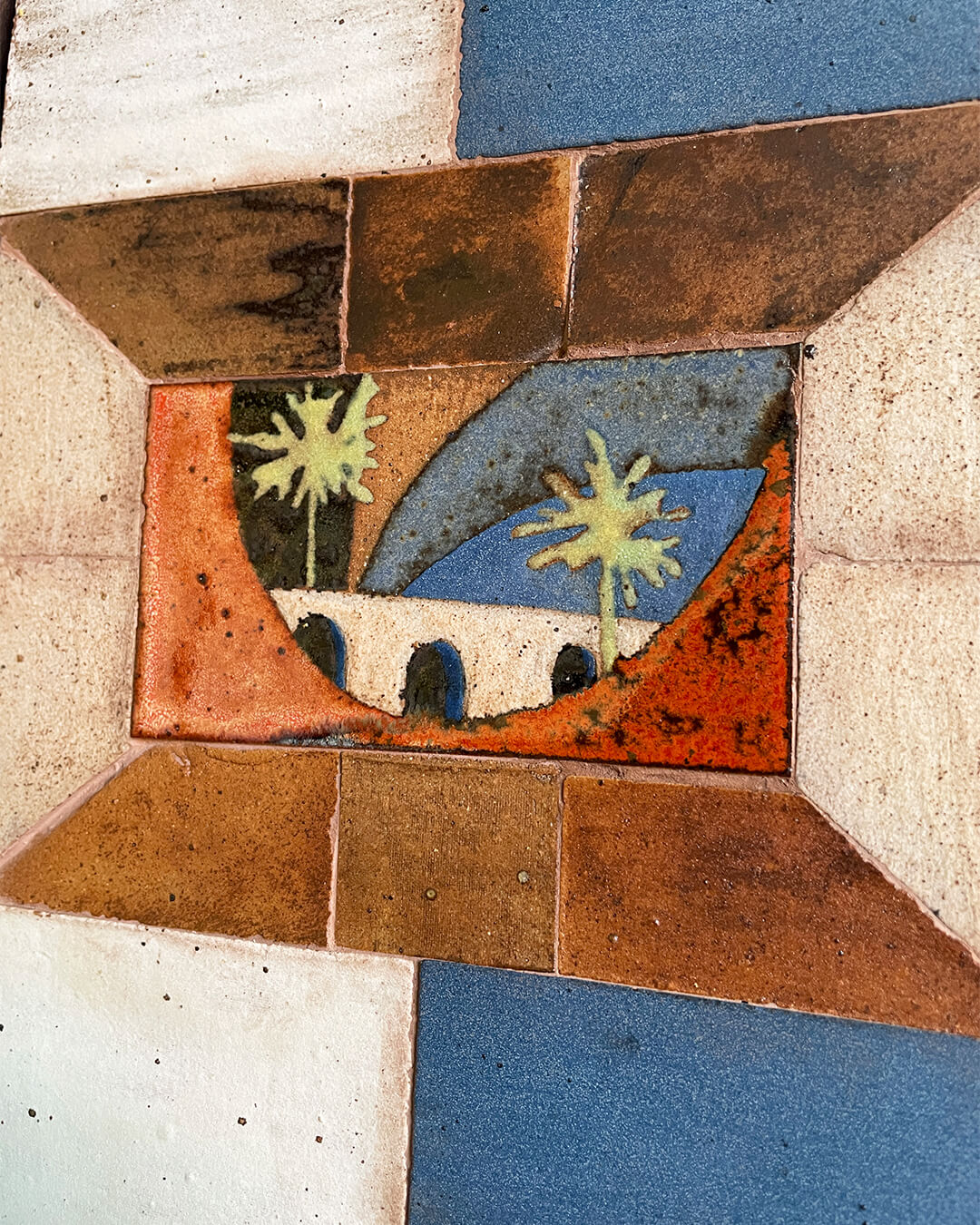 Daniel-Dzonu-Clarke-Passing-Achimota-Gertrude-Collection-Glaze-on-Stoneware-tiles-17.5-x-23cm
